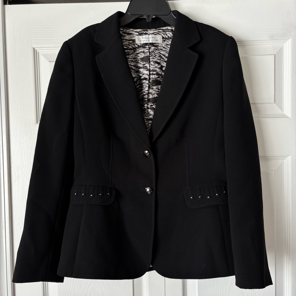 Tahari ASL Classic Business Casual Tailored Black Blazer Jacket